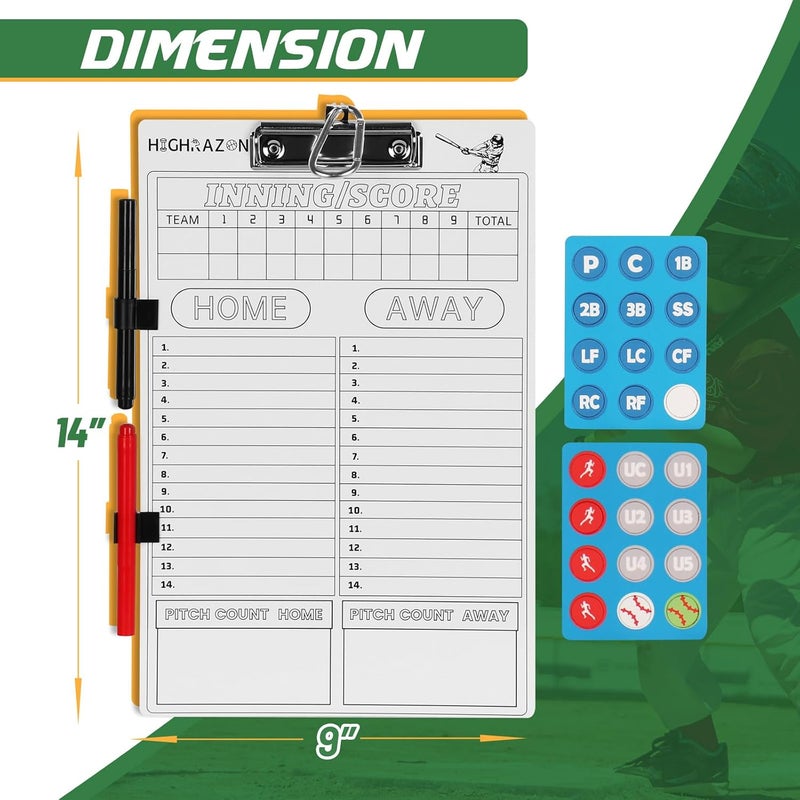 HIGHRAZON Magnetic Baseball Coach Clipboard, Dry Erase Coach Lineup Board, Premium Tactical Baseball Coaching Board with 40 Lineup Cards and Marker, Dugout Display Softball Coaching Accessories - Image 2